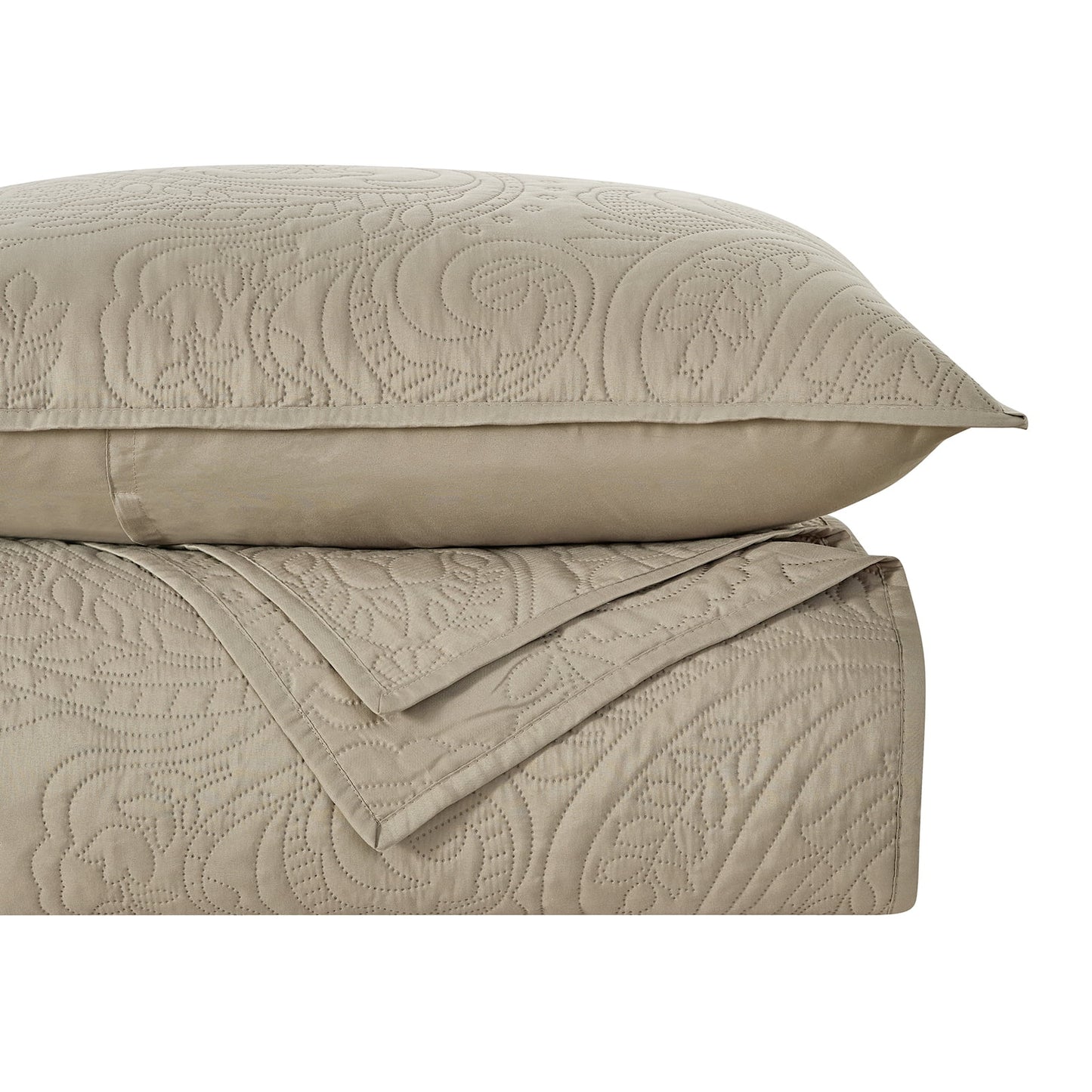 bourina modern floral 3-piece quilt set– queen,beige,lightweight & comfortable,perfect for all seasons