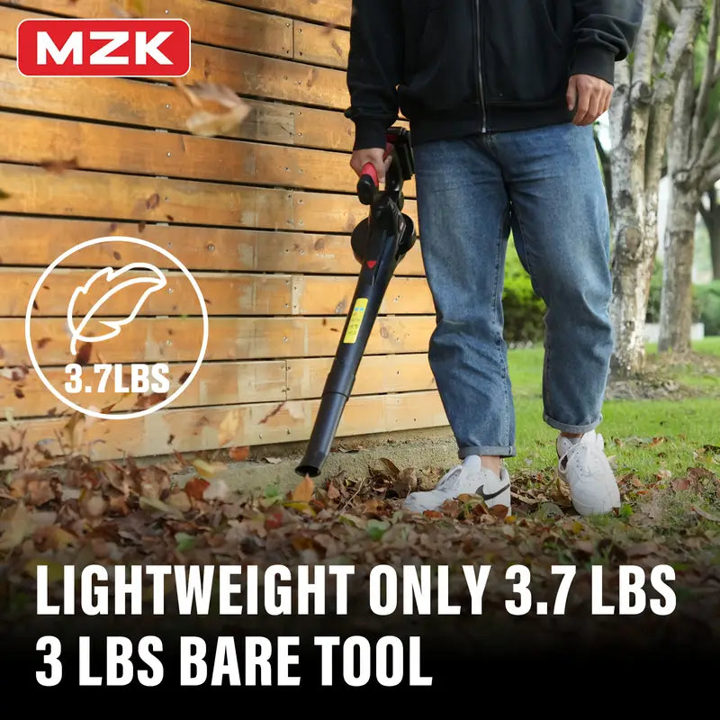 MZK 20V Electric Leaf Blower (2x2Ah) -580CFM/160PMH Ultra Light 3.7lbs - Ergonomic Non-Slip Handle, Lightweight Design For Lawn Care, Yard, Snow, Pet Hair