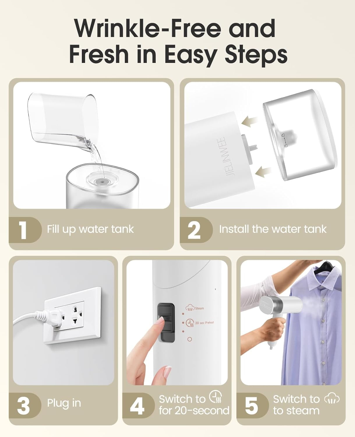 handheld steamer for clothes, 1200w foldable travel steamer, 20 sec preheat garments wrinkle remover, 120v portable hand iron with 150ml water tank, clothes steamer for home travel-white