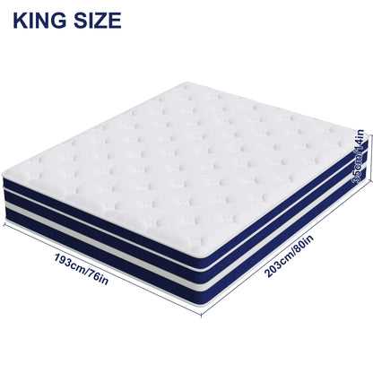 GUUKIN 14 inch King Mattress, Memory Foam & Spring Hybrid Medium Comfort King Size in a Box,Adult