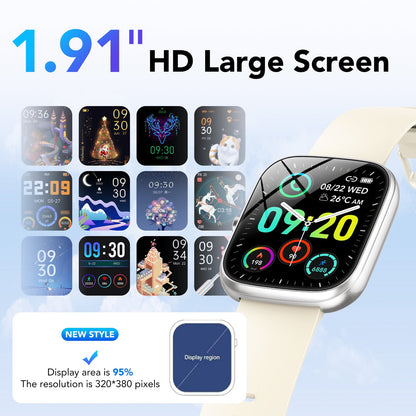 Smart Watch Fits for Android and iPhone, IP68 Waterproof Smartwatch for Women Men 100+ Sports Modes 1.91-inch Fitness Tracker, Smart Watch with Bluetooth Call(Answer/Make Calls), for Gift White