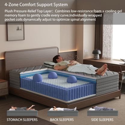 Fvbeaya 12 inch Full Size Mattress, Gel Memory Foam with Individually Wrapped Pocket Coils, Medium Firm, Pressure Relief, Strong Edge Support,Cooling Breathable Sleep Support for Adult